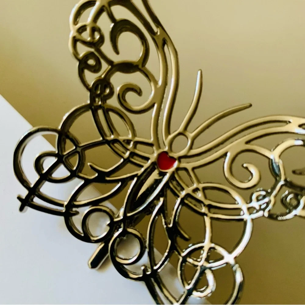 Neiman Marcus Silver Butterfly Gift Wrap Decorative Ornament Red Accent